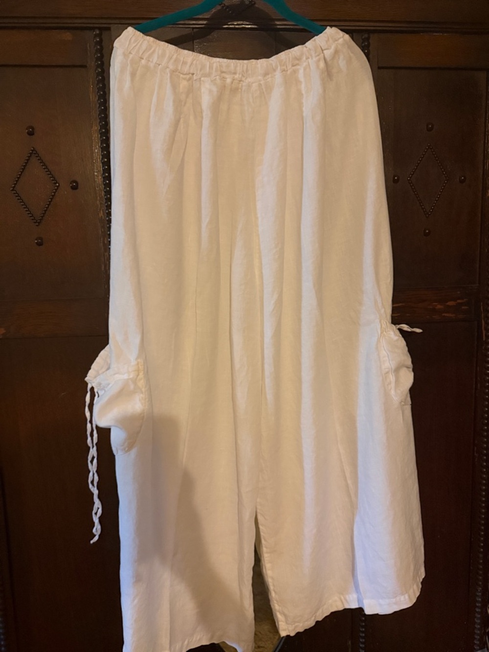 White Linen Wide-Leg Drawstring Pants - LA FIXSUN USA - Sz M - Picture 9 of 9